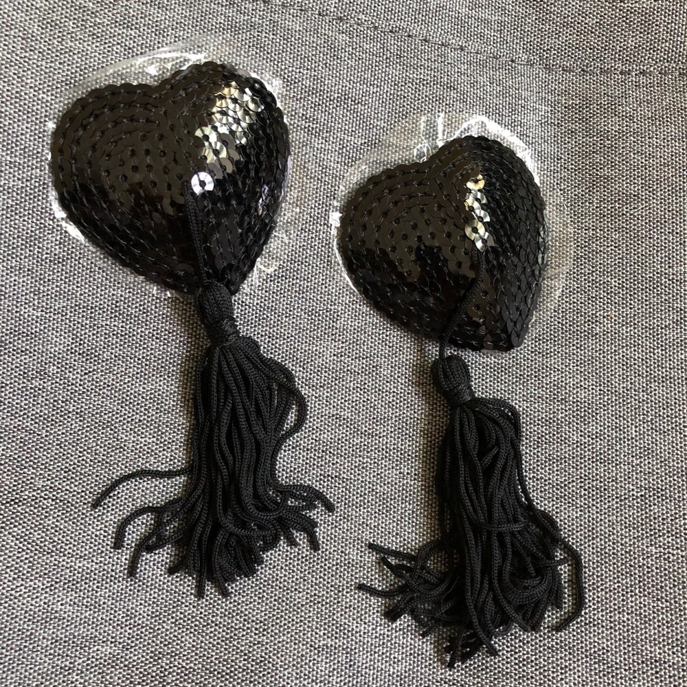 Brand new black sequin heart tassel pasties